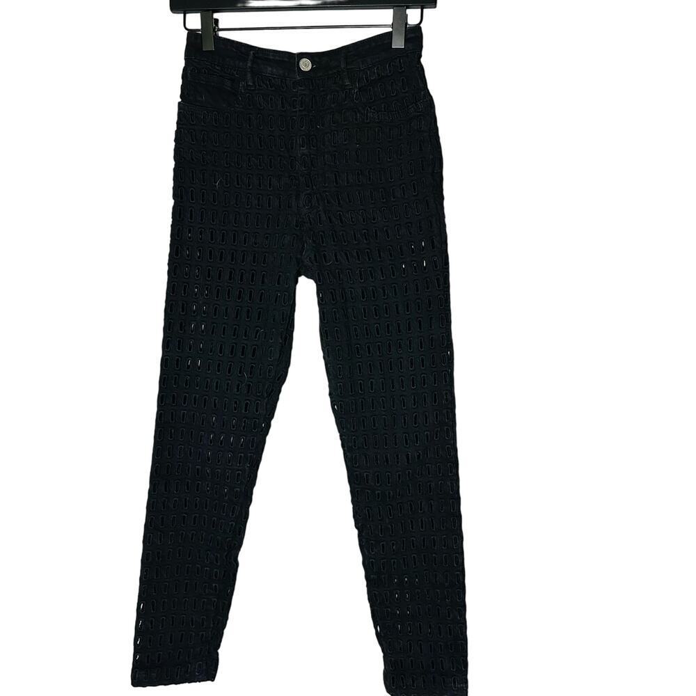 ISABEL MARANT Black 100% Cotton Lace Cutout Detail Cuffed Slim Pants Size 34